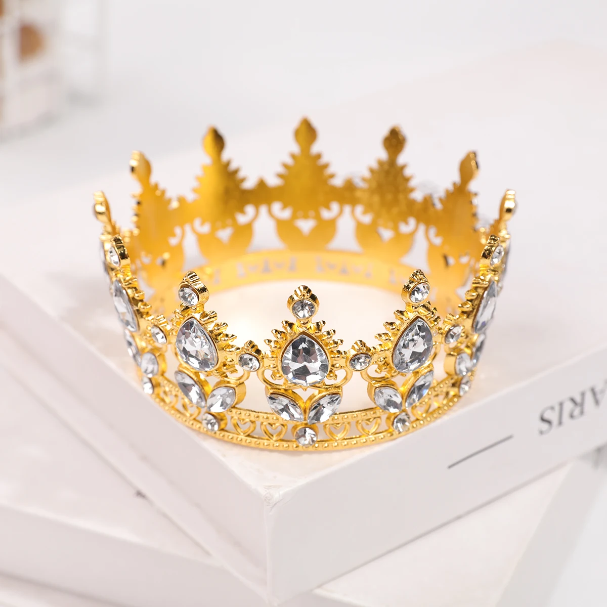 Rose Gold Powder Diamond Round Crown - Luxury Water Droplet Style Children's Birthday Crown - Princess Style Wedding Dress Accessory