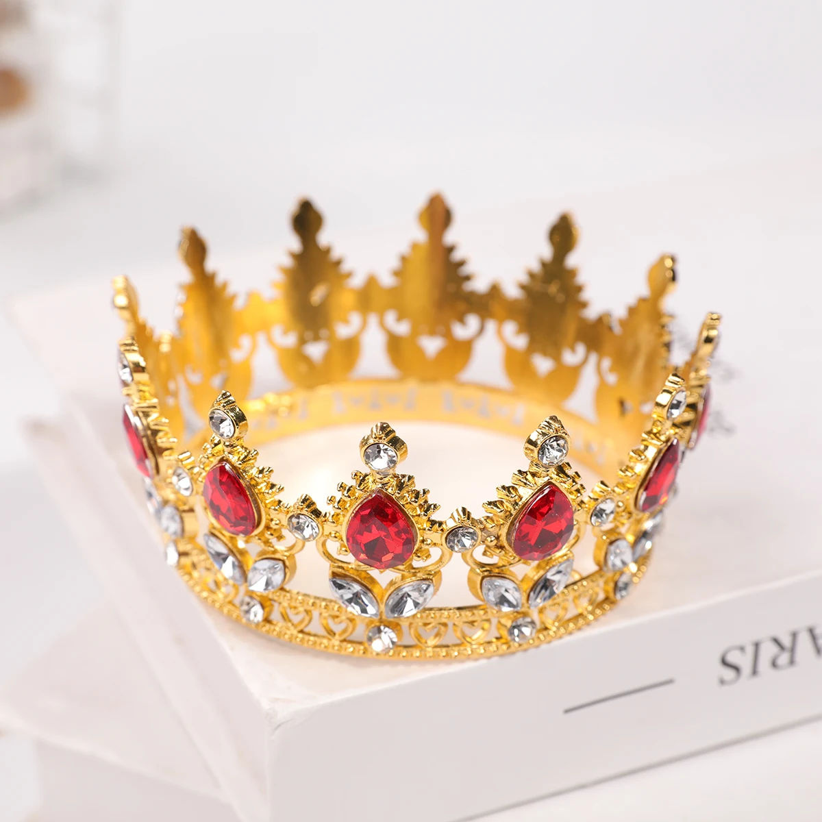 Rose Gold Powder Diamond Round Crown - Luxury Water Droplet Style Children's Birthday Crown - Princess Style Wedding Dress Accessory