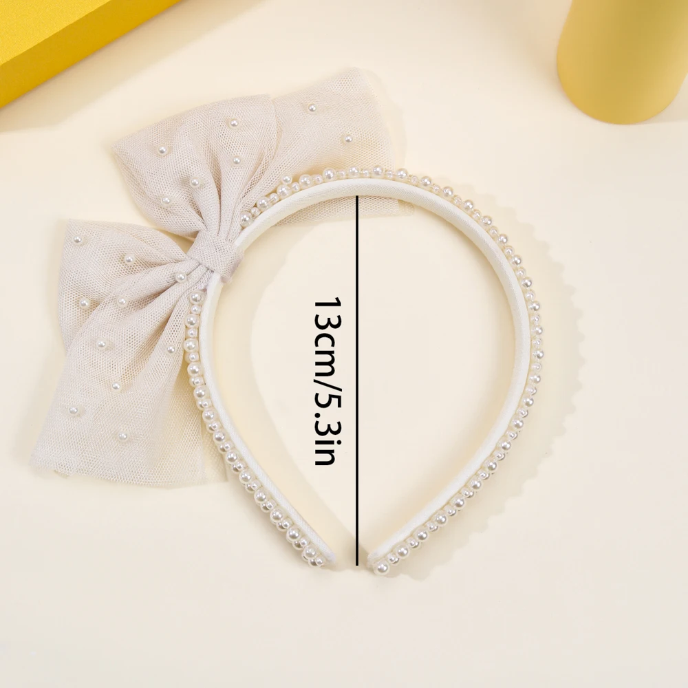Girls Minimalist Pearl Headband Sweet Large Mesh Bow Handmade Hair Hoop Hair Band For Children Trendy New Daily Hair Accessories