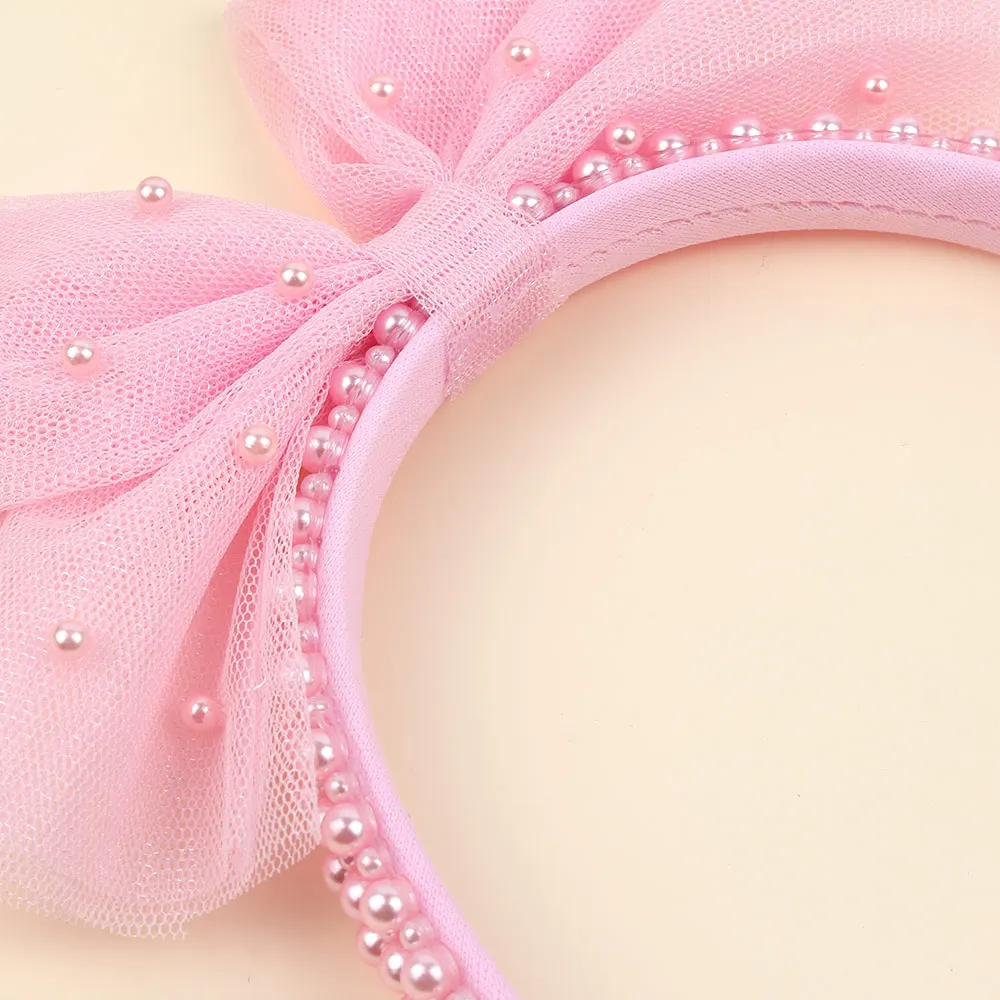 Girls Minimalist Pearl Headband Sweet Large Mesh Bow Handmade Hair Hoop Hair Band For Children Trendy New Daily Hair Accessories