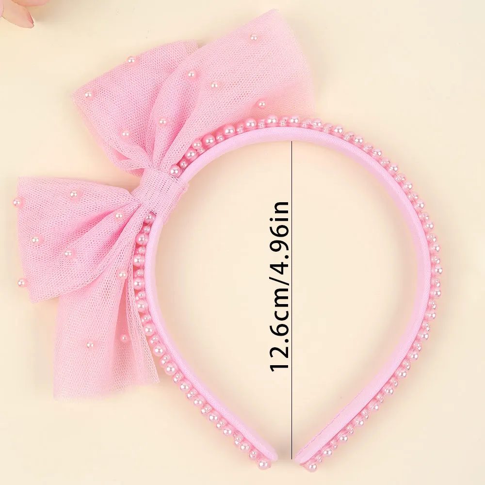 Girls Minimalist Pearl Headband Sweet Large Mesh Bow Handmade Hair Hoop Hair Band For Children Trendy New Daily Hair Accessories