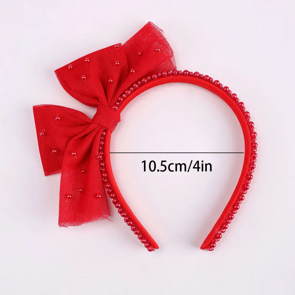 Girls Minimalist Pearl Headband Sweet Large Mesh Bow Handmade Hair Hoop Hair Band For Children Trendy New Daily Hair Accessories