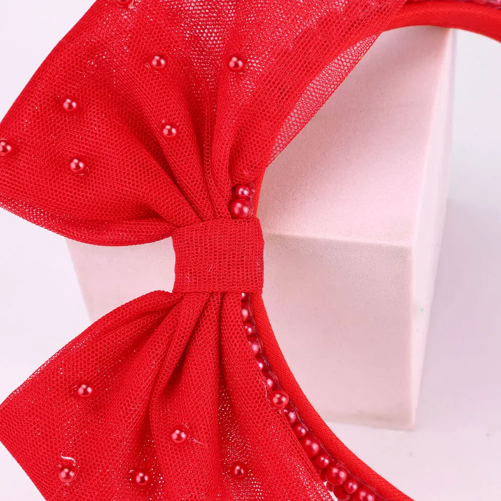 Girls Minimalist Pearl Headband Sweet Large Mesh Bow Handmade Hair Hoop Hair Band For Children Trendy New Daily Hair Accessories