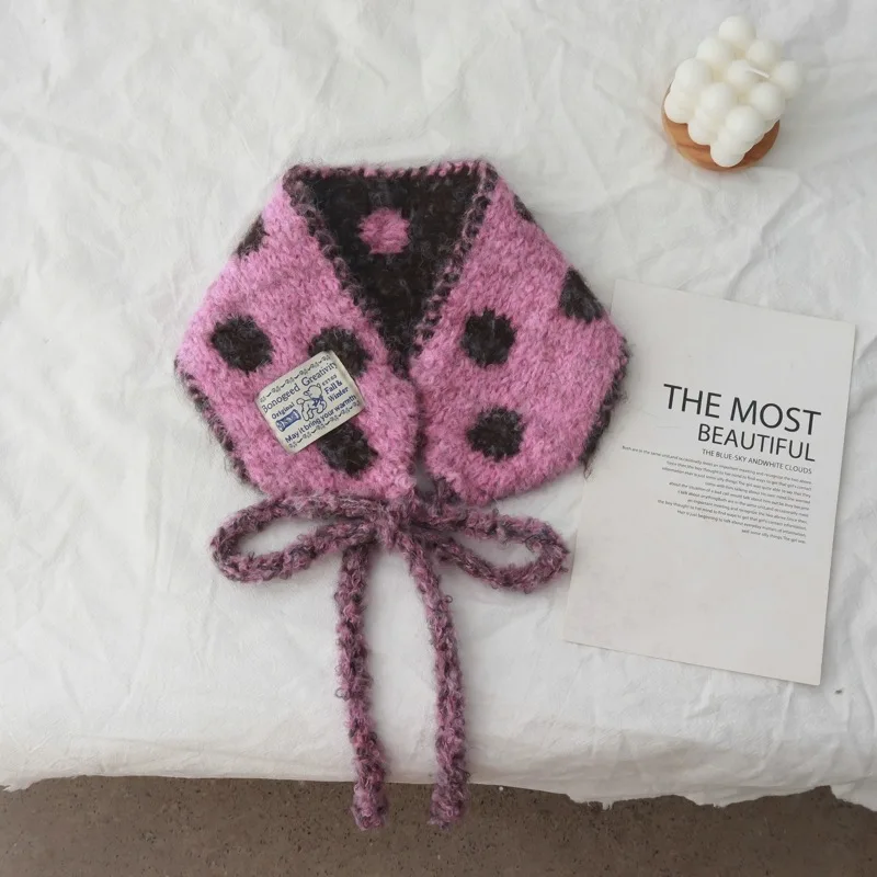 Korean Style Cute Polka-Dot Self-Tie Small Scarf Women's New All-Match Multifunctional Warm Ear Protection Headcloth Earmuffs