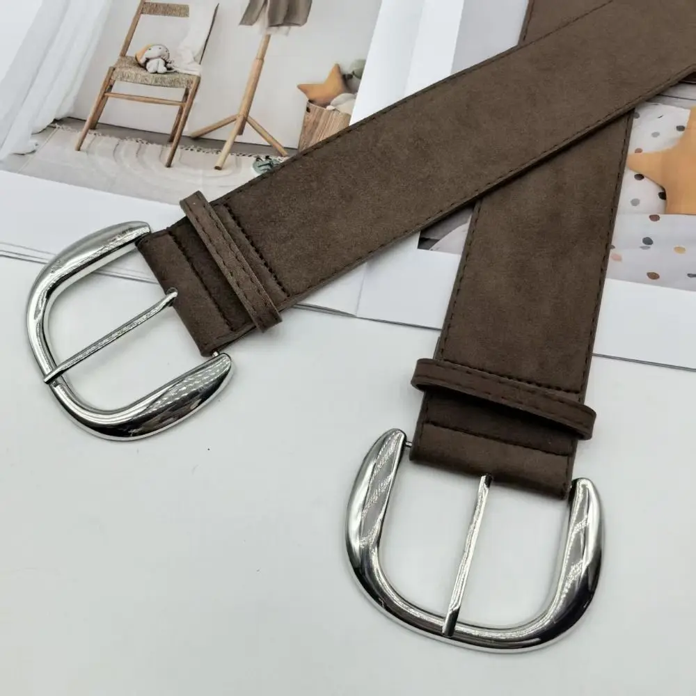 Maillard Styles Suede Leather Wide Belt Luxury Design Casual Pin Buckle Waistband Trendy Versatile Trouser Dress Belts Gifts