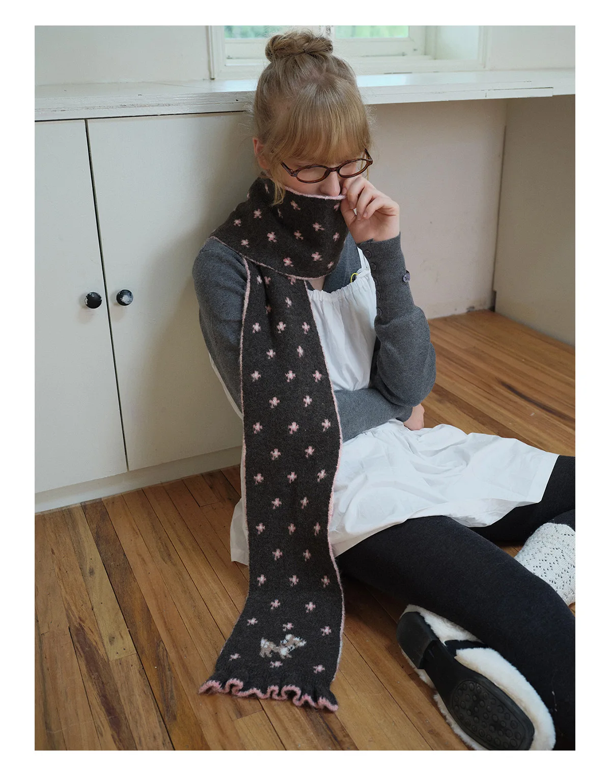 Ladies' Scarves Korean Cartoon Deer Floral Kawaii Sweet Versatile Cute Scarfs Thicked Warm High-quality Cashmere Knitted Scarfs