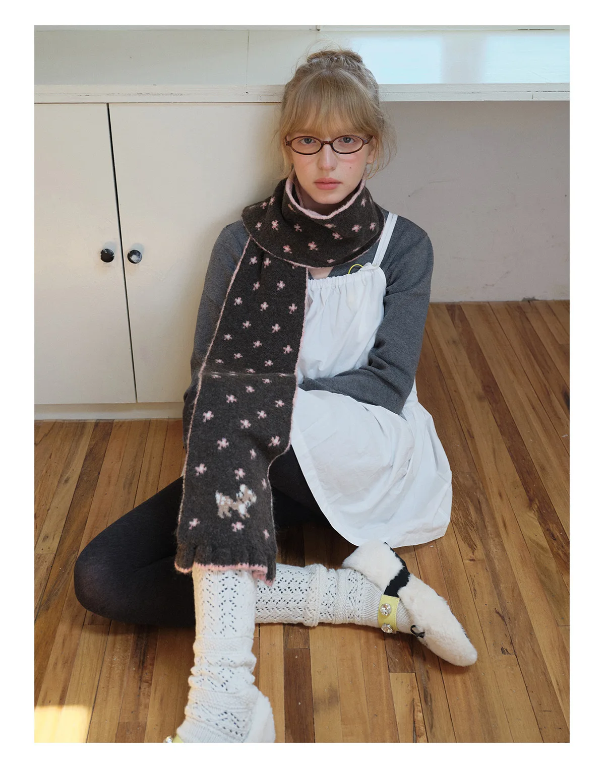 Ladies' Scarves Korean Cartoon Deer Floral Kawaii Sweet Versatile Cute Scarfs Thicked Warm High-quality Cashmere Knitted Scarfs