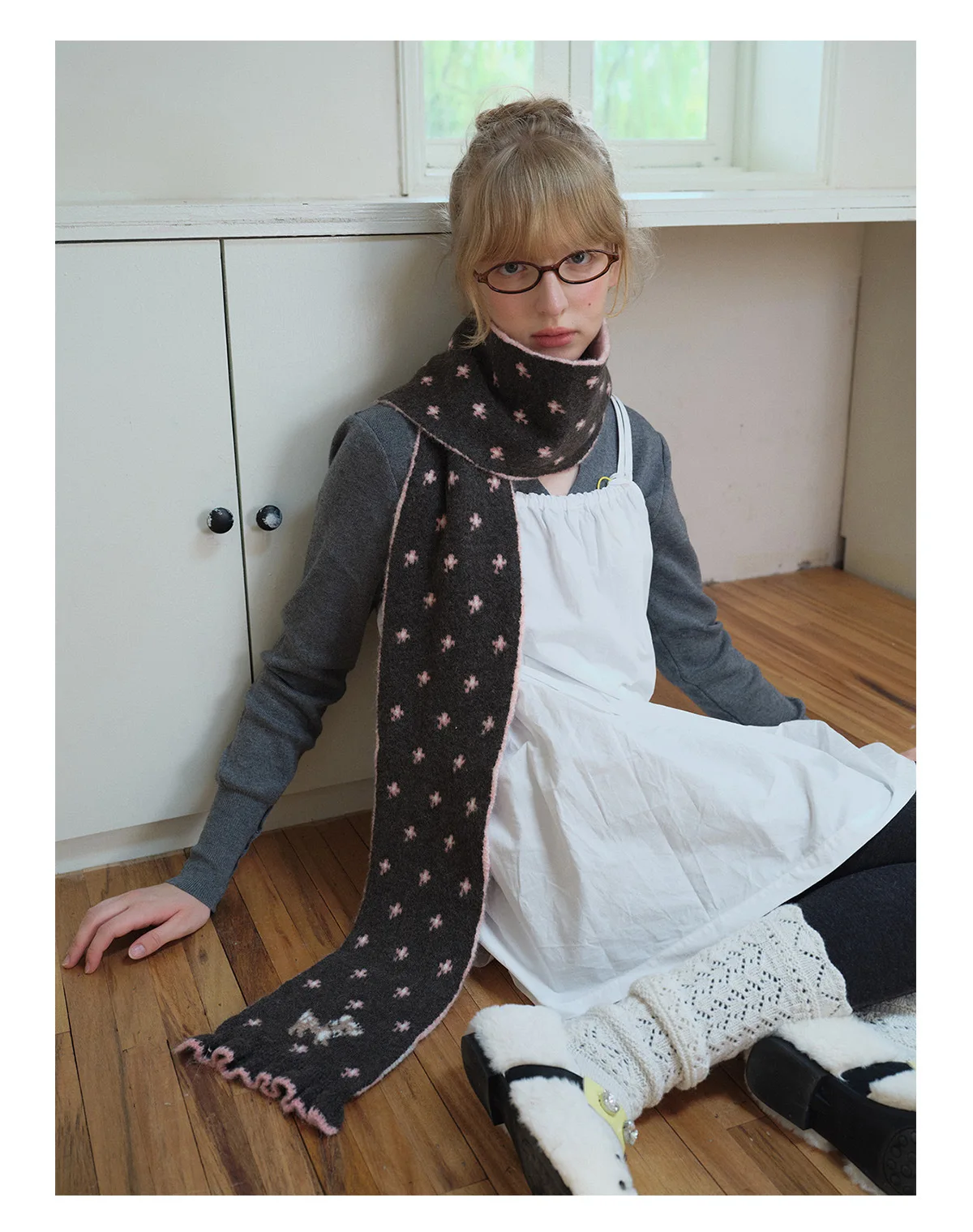 Ladies' Scarves Korean Cartoon Deer Floral Kawaii Sweet Versatile Cute Scarfs Thicked Warm High-quality Cashmere Knitted Scarfs
