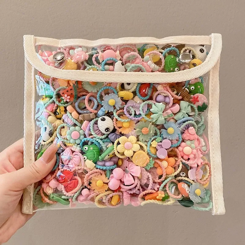 2026 New 30Pcs Girls High Elastic Hair Bands - Pain-Free Cartoon Animal/Fruit/Flower Decorative Hair Ties, Kids Hair Accessories