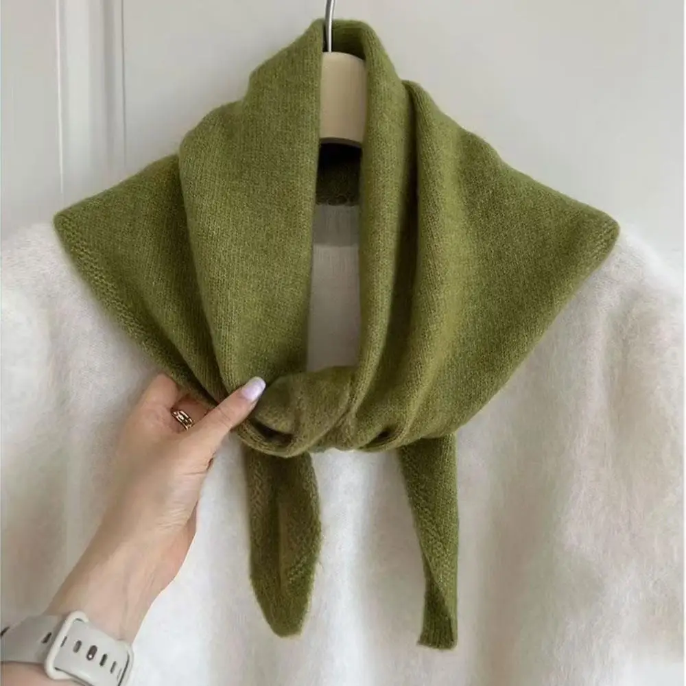 Korean Wool Knitted Knitted Scarf Warm Triangular Scarf Women Headscarf Autumn and Winter Warm Knitting Neckerchief Hair Wrap