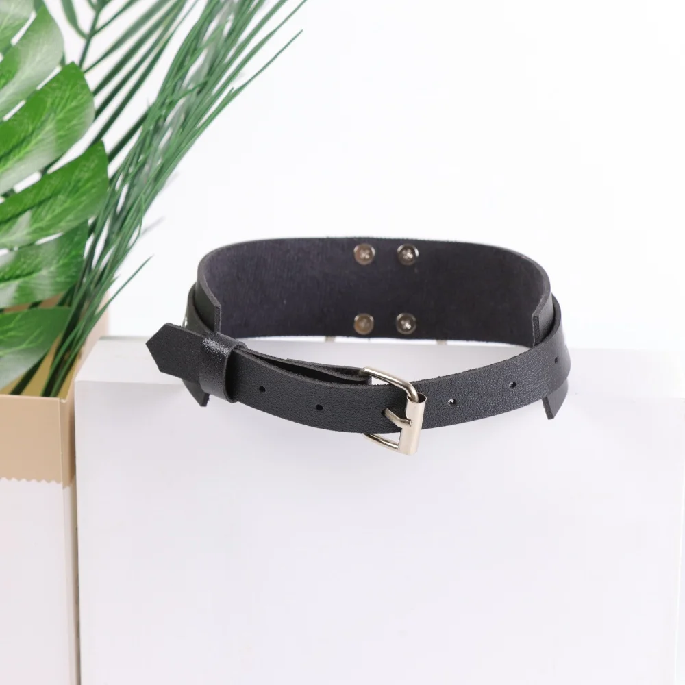 PU Adjustable Punk Gothic Choker Necklace-Black PU Leather With Circular Pendant, Y2K Edgy Style for Daily Wear & Parties