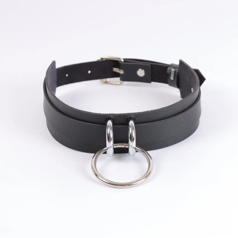 PU Adjustable Punk Gothic Choker Necklace-Black PU Leather With Circular Pendant, Y2K Edgy Style for Daily Wear & Parties