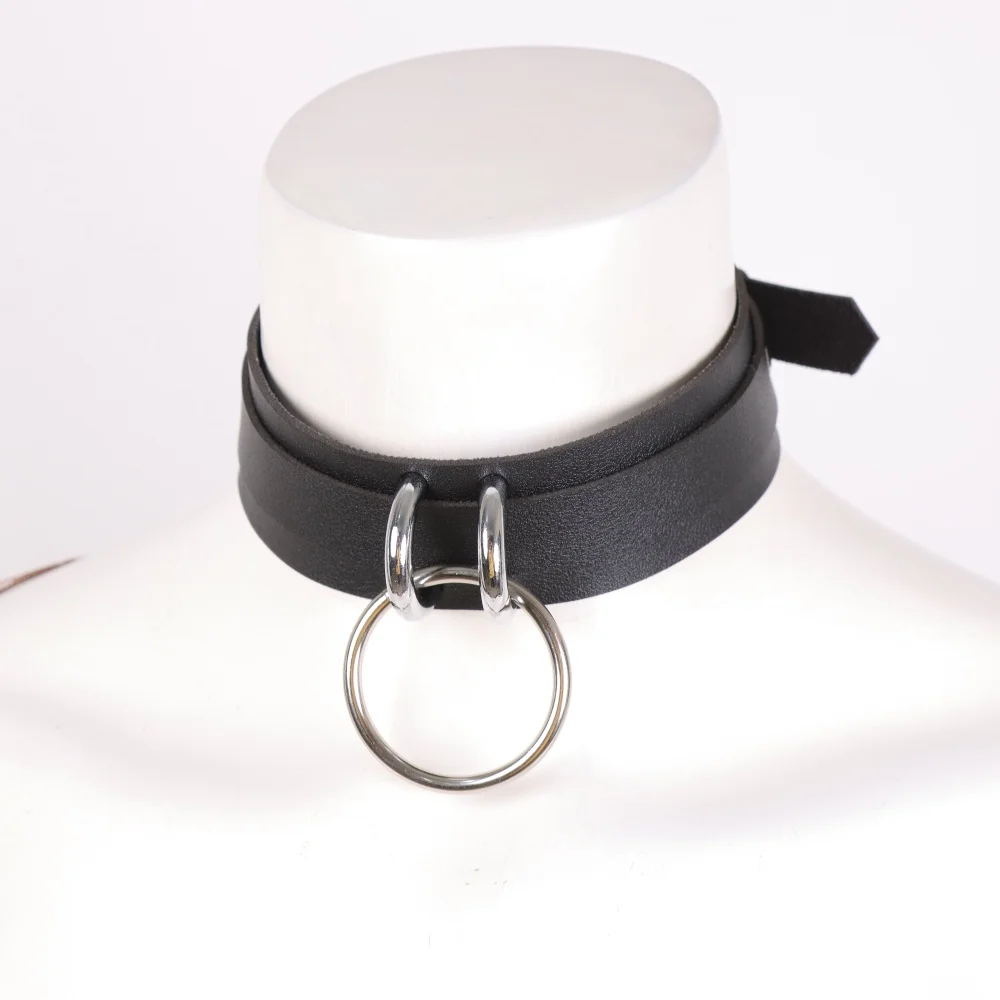 PU Adjustable Punk Gothic Choker Necklace-Black PU Leather With Circular Pendant, Y2K Edgy Style for Daily Wear & Parties