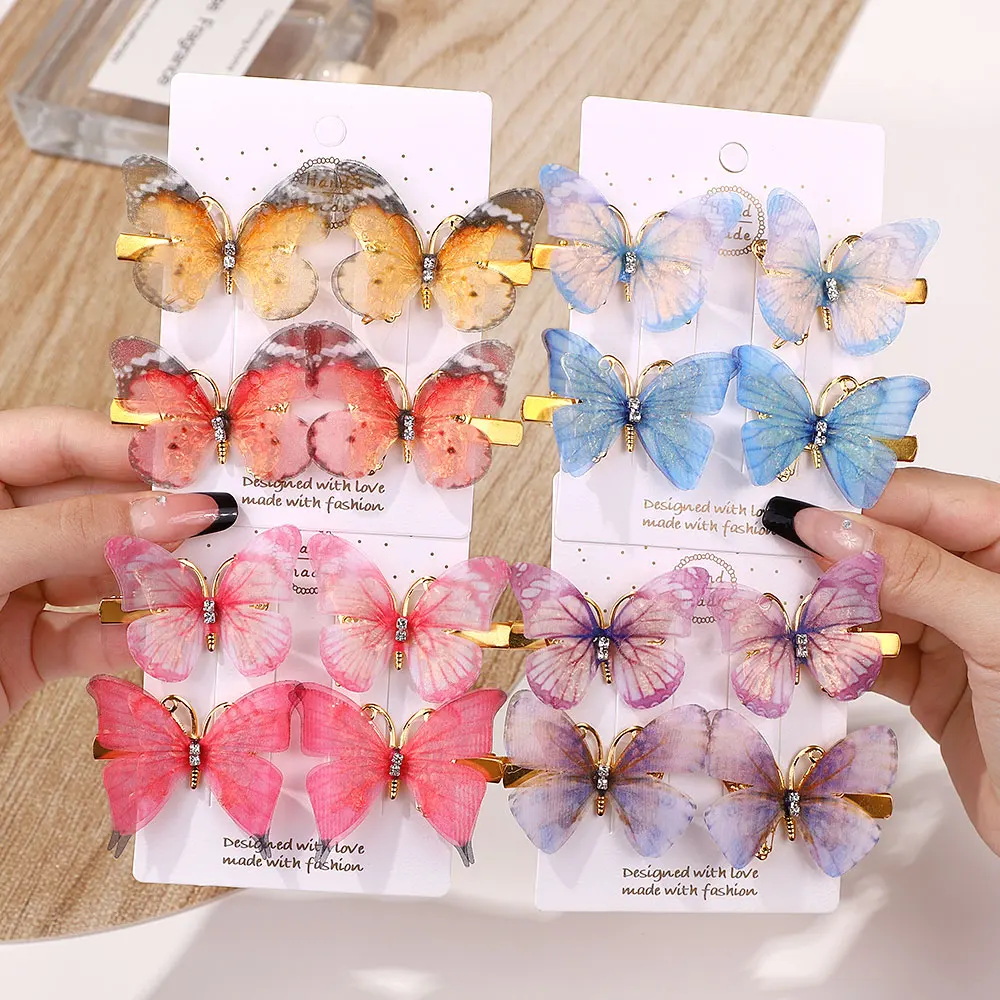 6Pcs Colorful Butterfly Hairpins Girl Hair Clips Barrettes Women Sweet Hair Ornament Rainbow Headwear Fashion Hair Accessories