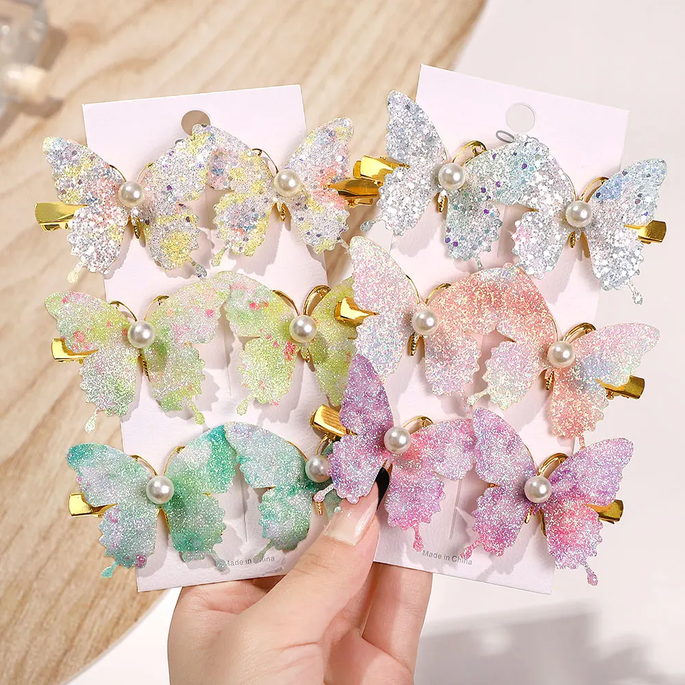 6Pcs Colorful Butterfly Hairpins Girl Hair Clips Barrettes Women Sweet Hair Ornament Rainbow Headwear Fashion Hair Accessories