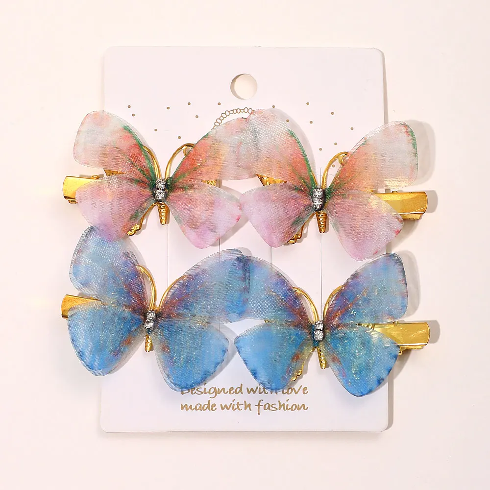 6Pcs Colorful Butterfly Hairpins Girl Hair Clips Barrettes Women Sweet Hair Ornament Rainbow Headwear Fashion Hair Accessories