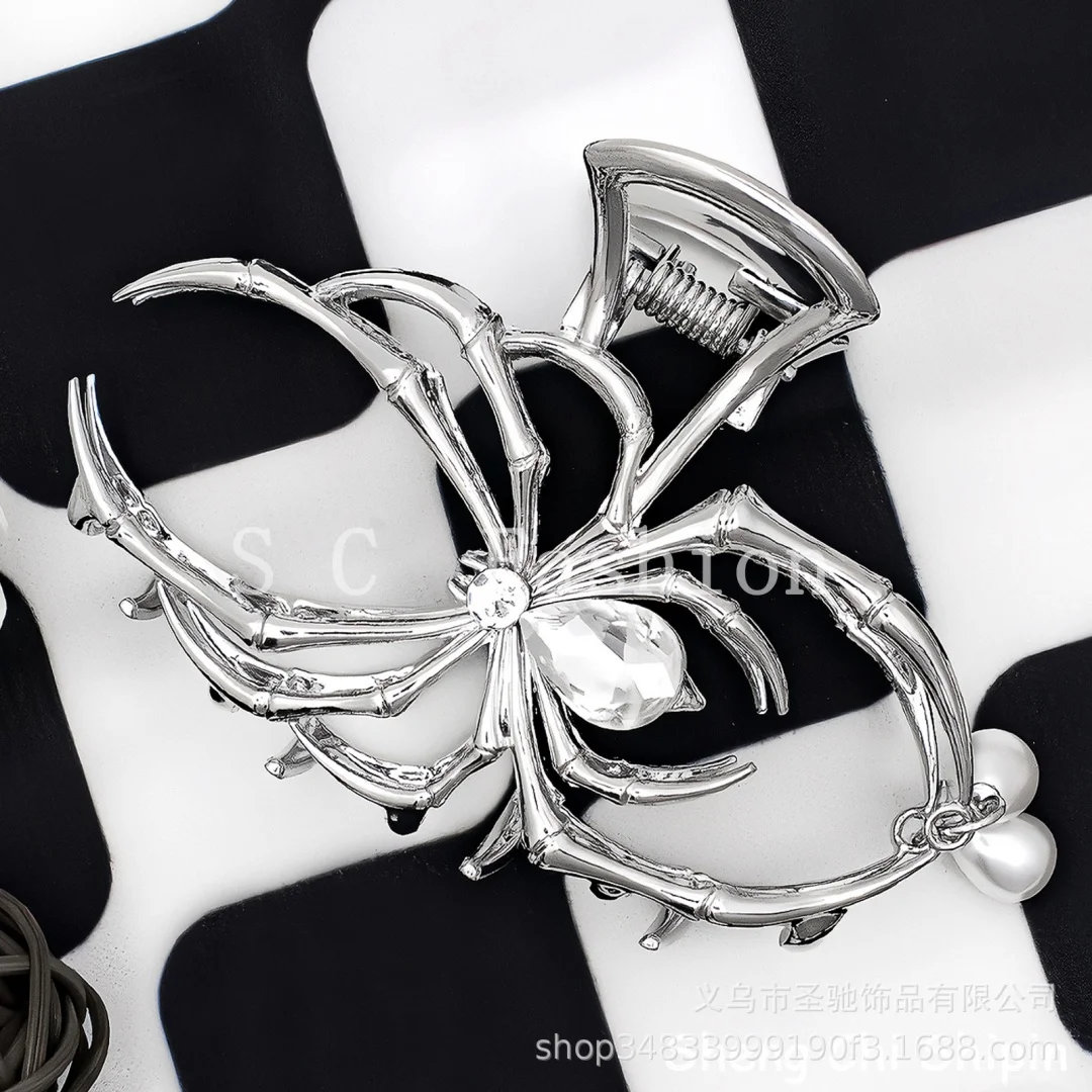 1Pcs Halloween Black Spider Hair Claw Clips with Pearl Charm Design,Metal Gothic Punk Hair Clips Strong Hold Hair Accessories