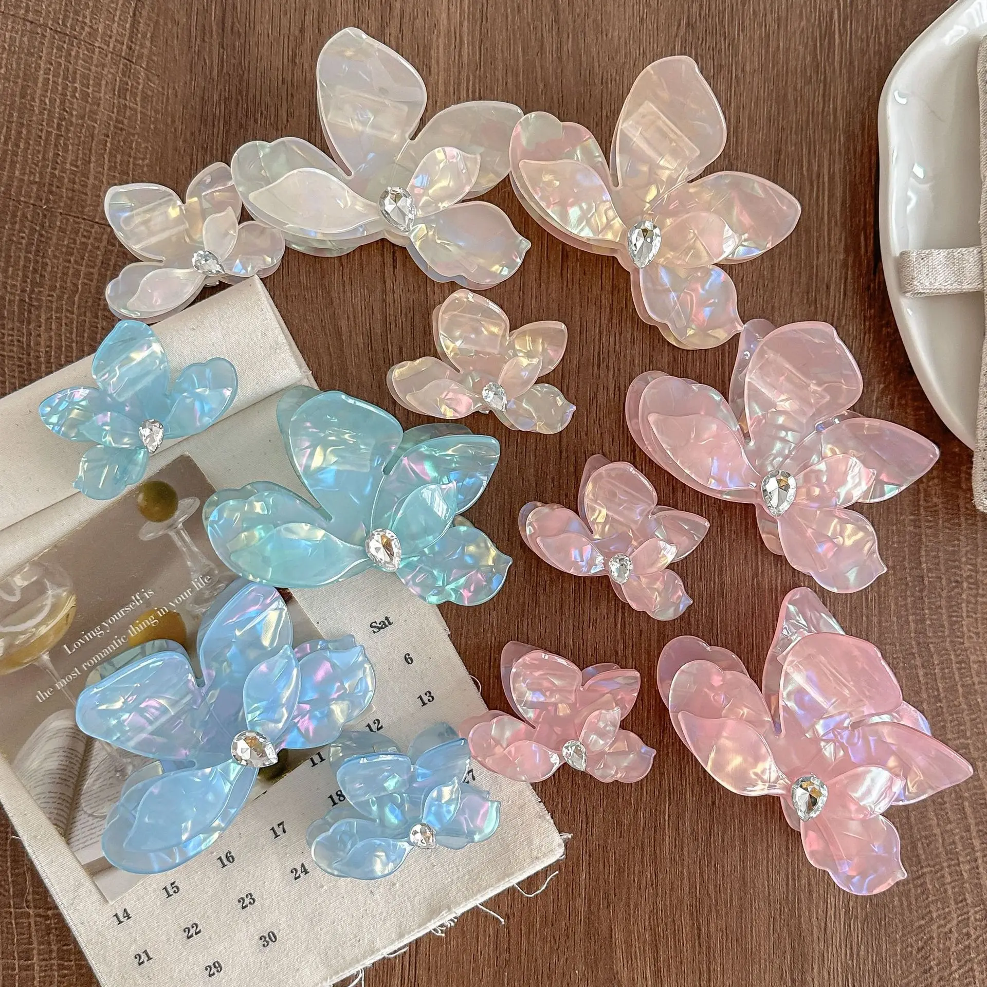 9CM Colorful Butterfly Inlay Rhinestone Hair Claw Acrylic Claw Clips Trendy Hair Clips for Women Girls Hair Accessories 
