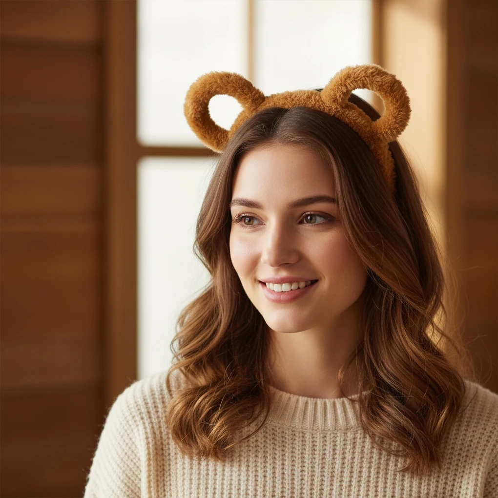 Soft Bear Ears Headbands Plush Mouse Hair Hoop for Washing Face Cartoon Animal Hairbands Halloween Costume Cosplay Headpiece