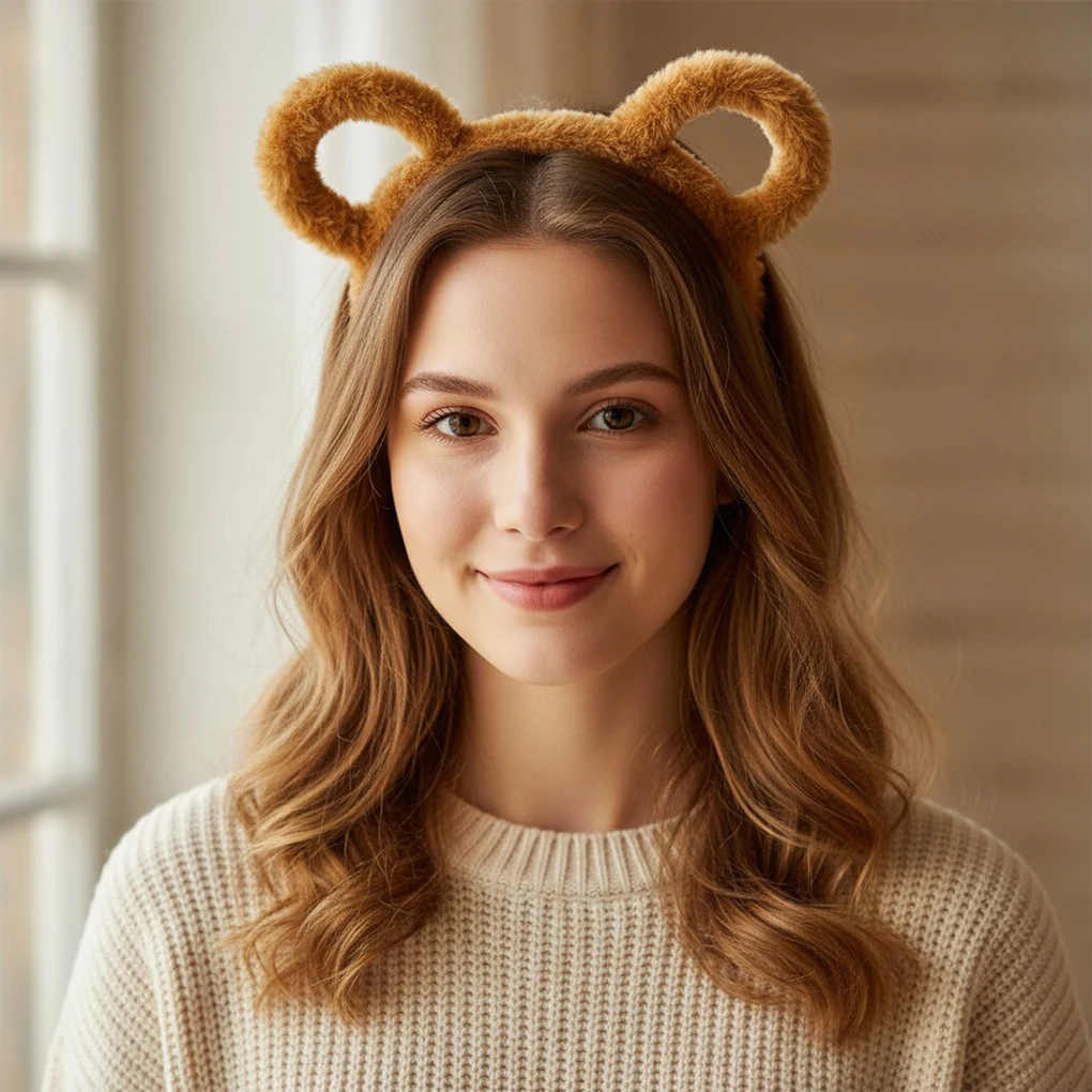Soft Bear Ears Headbands Plush Mouse Hair Hoop for Washing Face Cartoon Animal Hairbands Halloween Costume Cosplay Headpiece
