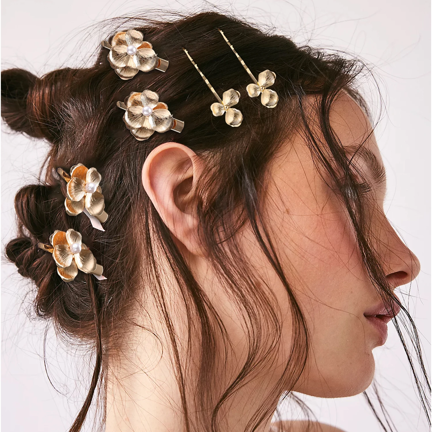 Gold Flower Crystal Hair Clips for Women Hairpins Girls Side Bangs Clips Flower Barrette Hawaiian Wedding Party Bag Hair Tools