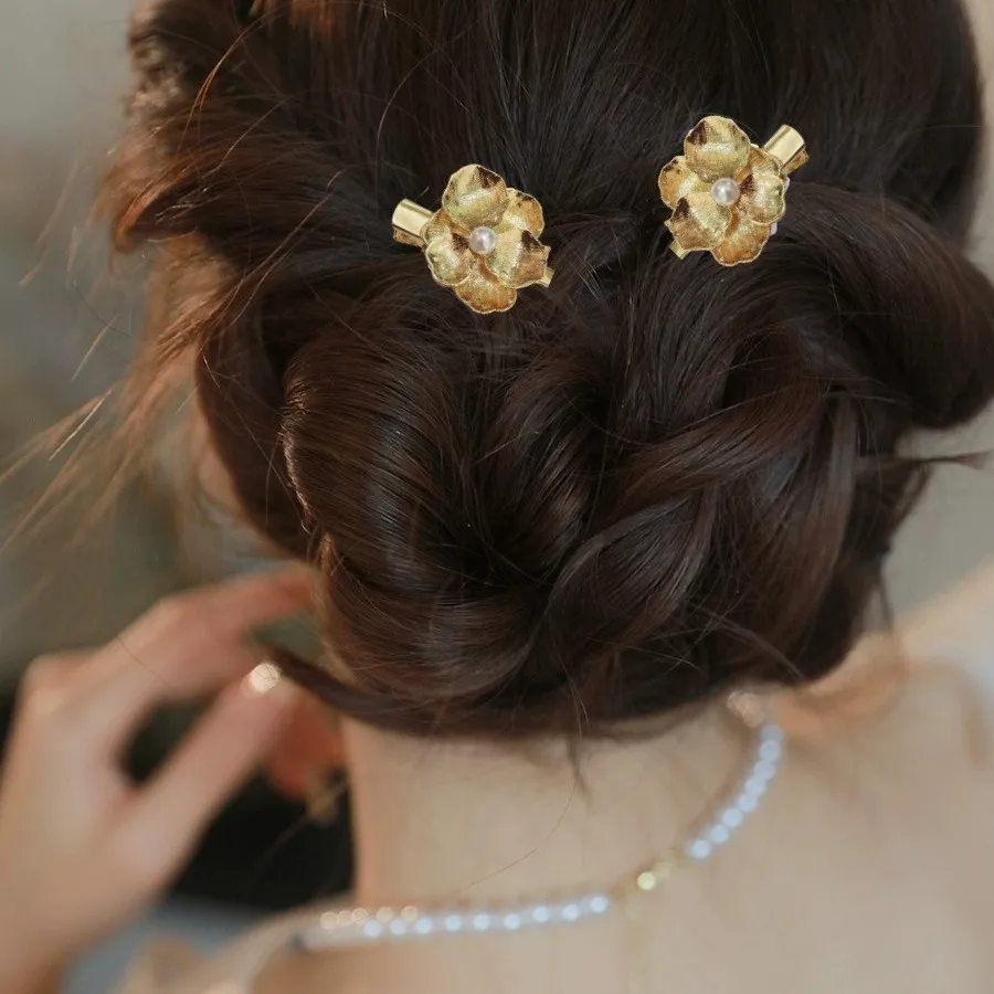 Gold Flower Crystal Hair Clips for Women Hairpins Girls Side Bangs Clips Flower Barrette Hawaiian Wedding Party Bag Hair Tools