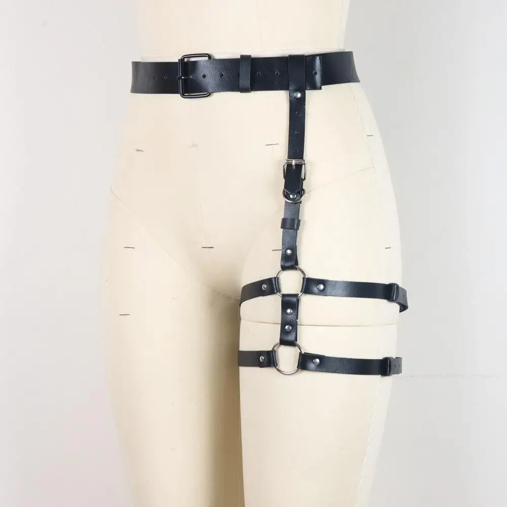 Men's Leather Punk Leg Harness, Harness Leg Garter Caged Thigh Garter Gothic Waist Belt for Rave Party Outfit