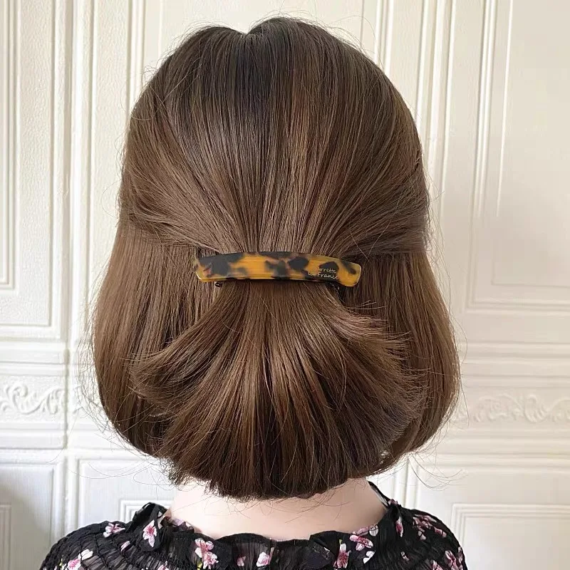 Elegant Gold Label Glossy Hairclip for Women Wide Side Acetic Acid Fashion Hairpin for Girls All-match Stylish Hair Accessory