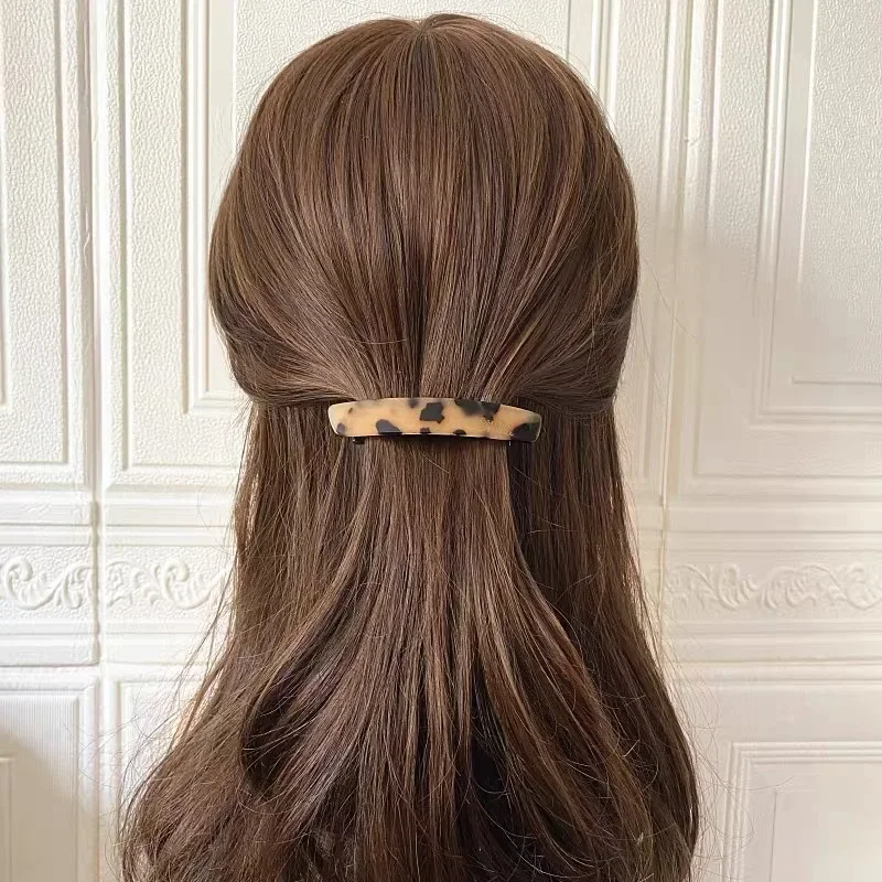 Elegant Gold Label Glossy Hairclip for Women Wide Side Acetic Acid Fashion Hairpin for Girls All-match Stylish Hair Accessory