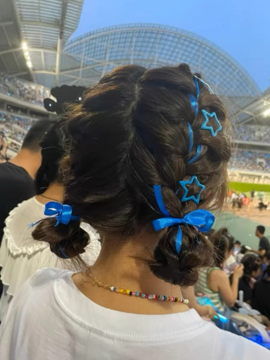 6Pcs/Set Star Shaped Ribbon Hair Clip Colorful Satin Ribbon SideClip Cute Headwear Girls Ladies Party Daily Hairstyle Decoration