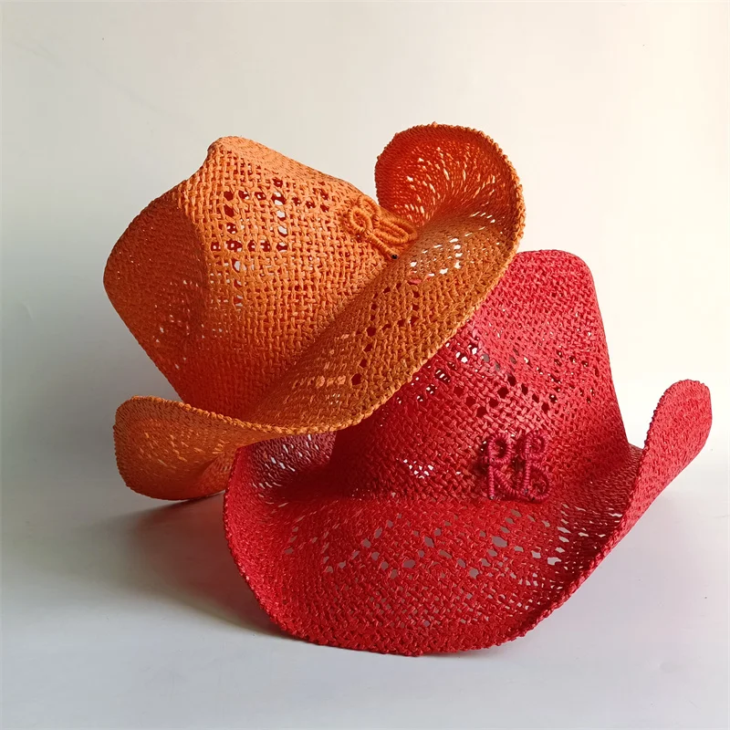 Western Cowboy Straw Hat Letter Straw Hats for Women Men Summer Outdoor Holidays Beach Sun Hat Straw Hats for Women Panama