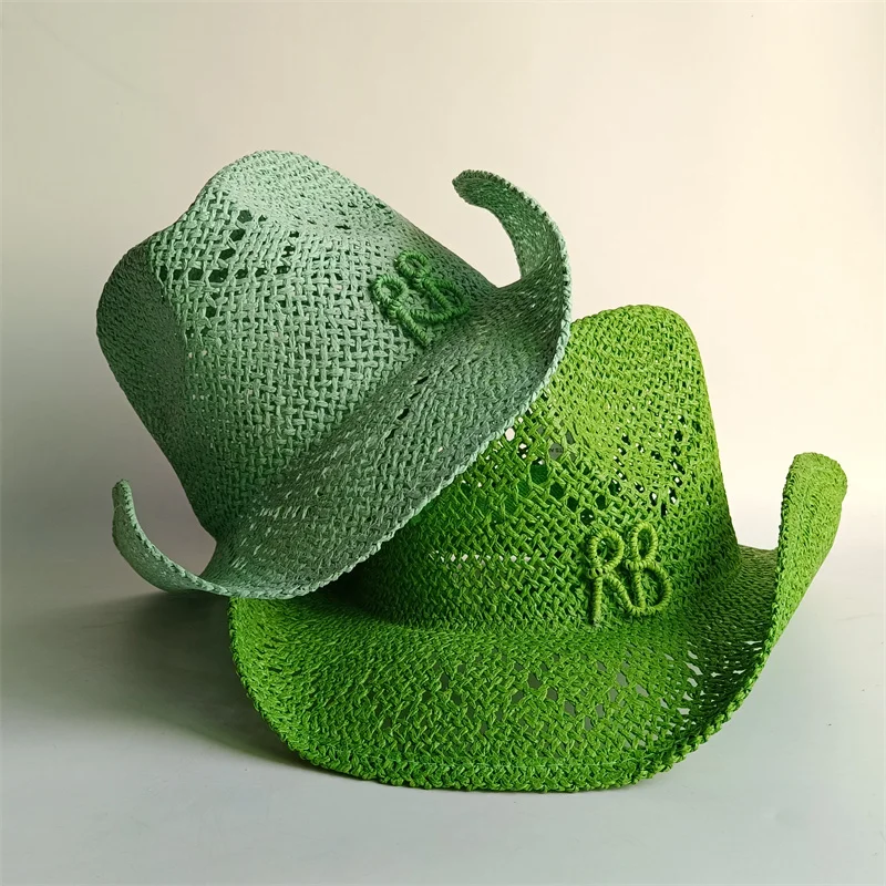 Western Cowboy Straw Hat Letter Straw Hats for Women Men Summer Outdoor Holidays Beach Sun Hat Straw Hats for Women Panama