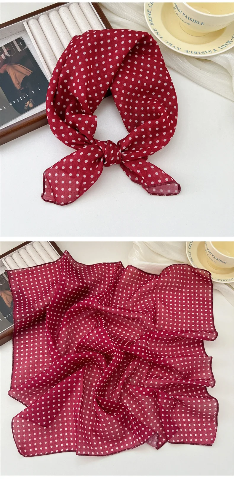 Small Linen-cotton Scarves For Women 58*58cm Lightweight Soft Breathable Neckerchief Boho Print Dot Paisley Bandana Hair Scarf