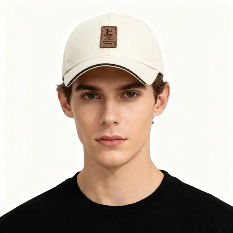 Khaki Vintage Fabric Label Baseball Cap for Men, Trendy and Versatile, Sunshade Duckbill Hat, Casual Soft Top, Flattering for Fa