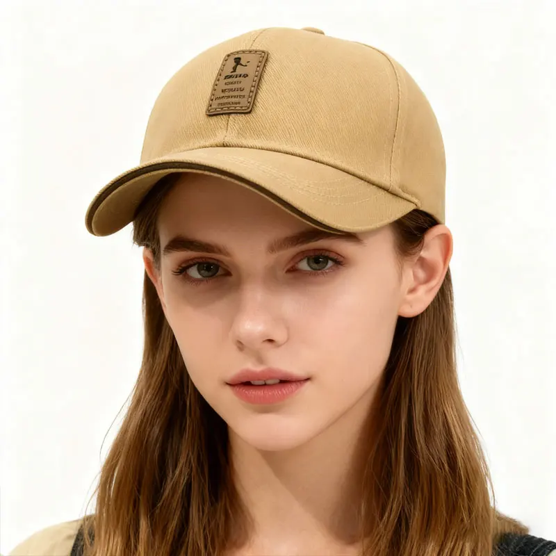 Khaki Vintage Fabric Label Baseball Cap for Men, Trendy and Versatile, Sunshade Duckbill Hat, Casual Soft Top, Flattering for Fa