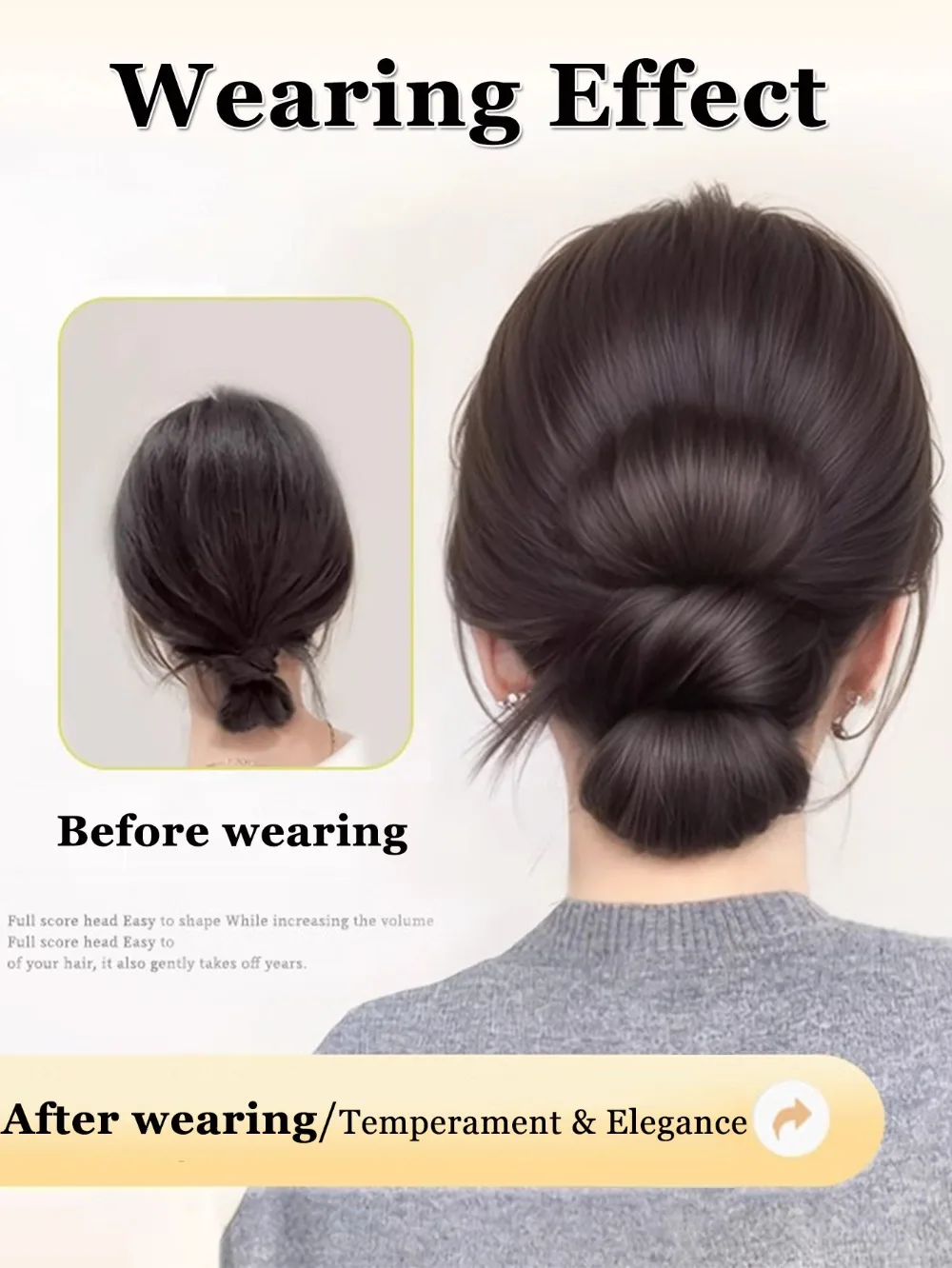 New Synthetic Hair Bun Claw Clip Bowknot Fluffy Bun Head Wig Natural Brown Black Hairpiece Women