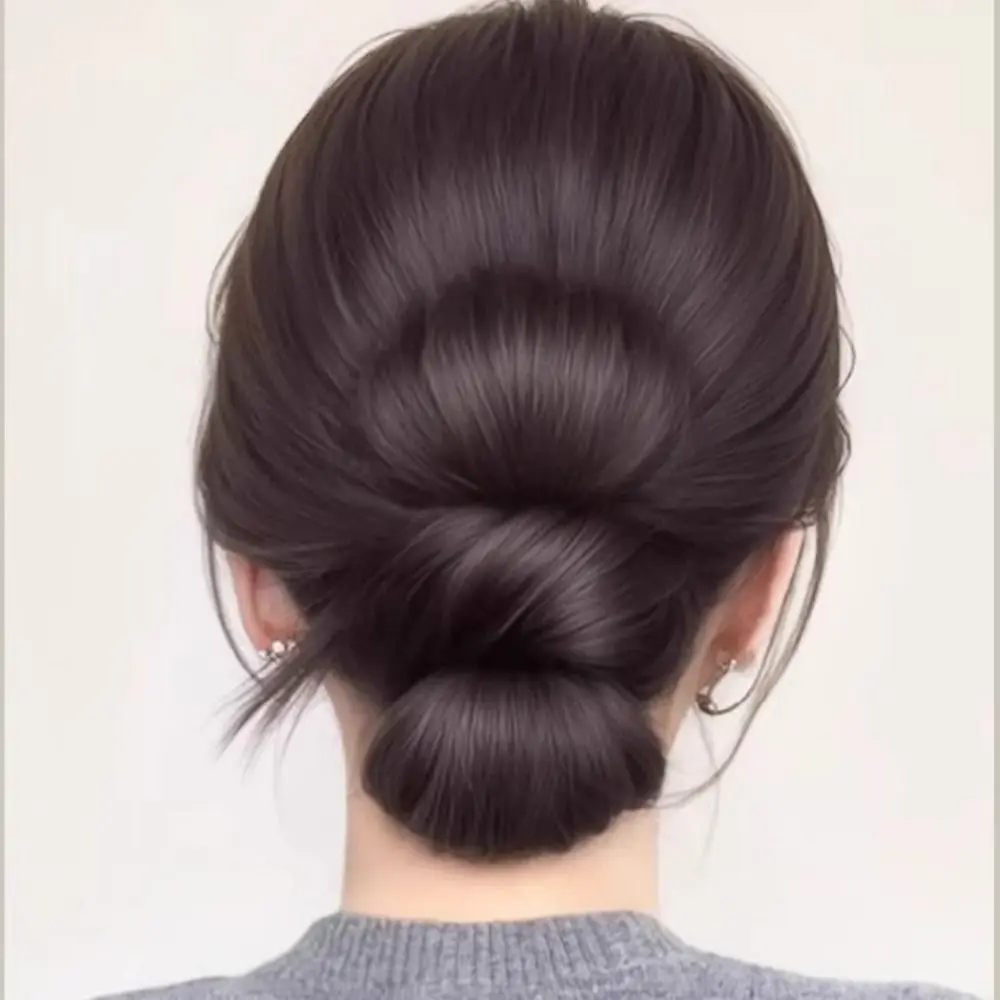 New Synthetic Hair Bun Claw Clip Bowknot Fluffy Bun Head Wig Natural Brown Black Hairpiece Women