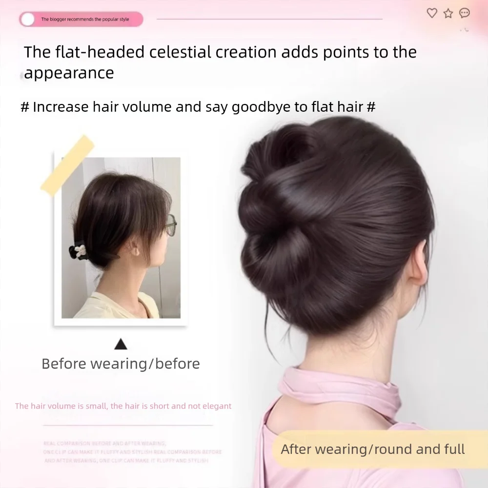 New Synthetic Hair Bun Claw Clip Bowknot Fluffy Bun Head Wig Natural Brown Black Hairpiece Women
