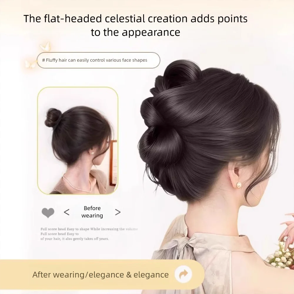 New Synthetic Hair Bun Claw Clip Bowknot Fluffy Bun Head Wig Natural Brown Black Hairpiece Women