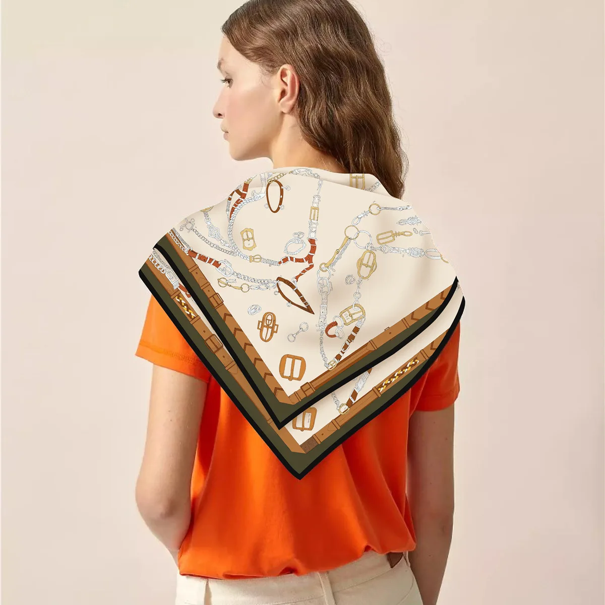 New 90cm Twill Silk Scarf Shawl Luxury Brand Chain Print Square Scarf Women Hijabs Bandana Foulard Neckerchief Head Scarves