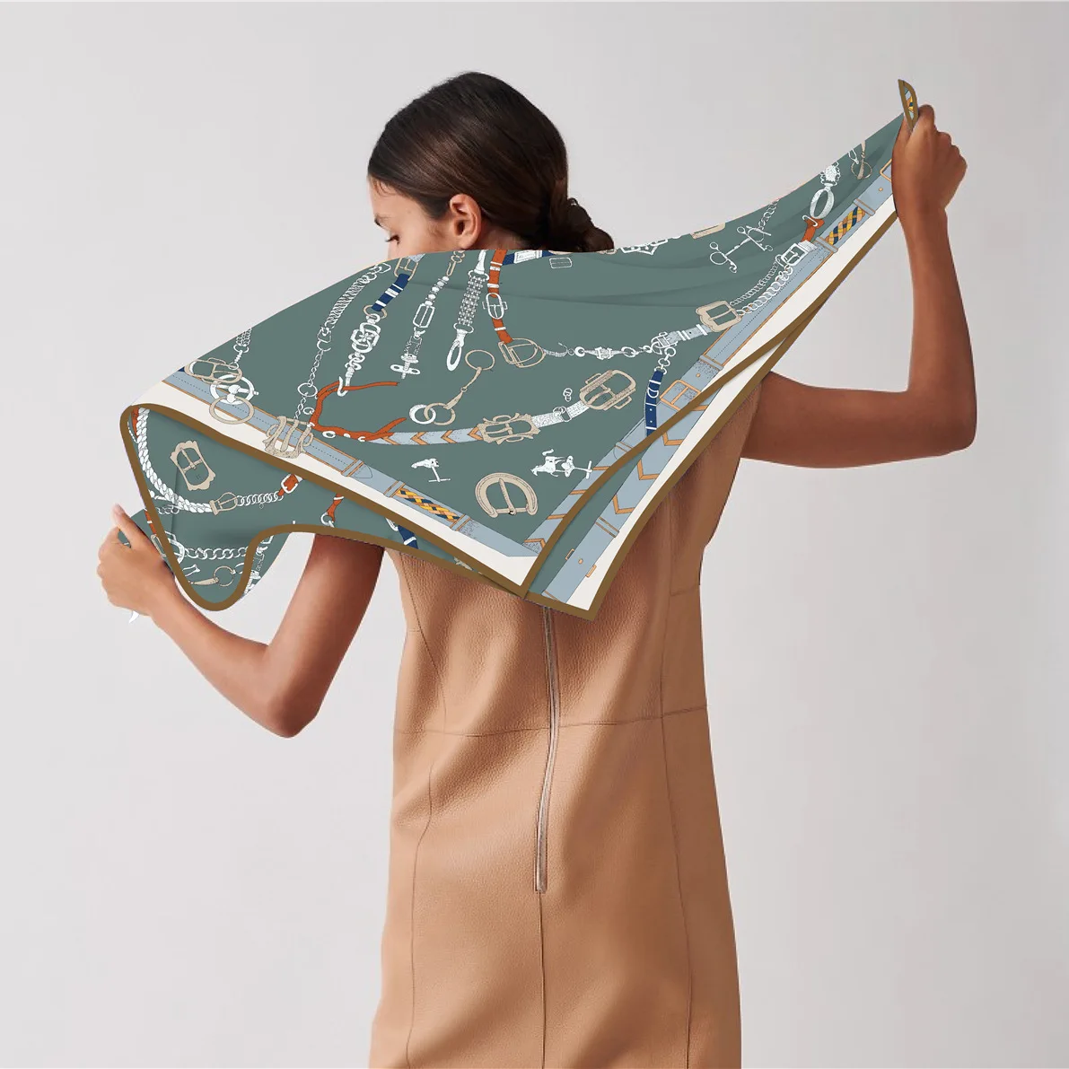 New 90cm Twill Silk Scarf Shawl Luxury Brand Chain Print Square Scarf Women Hijabs Bandana Foulard Neckerchief Head Scarves