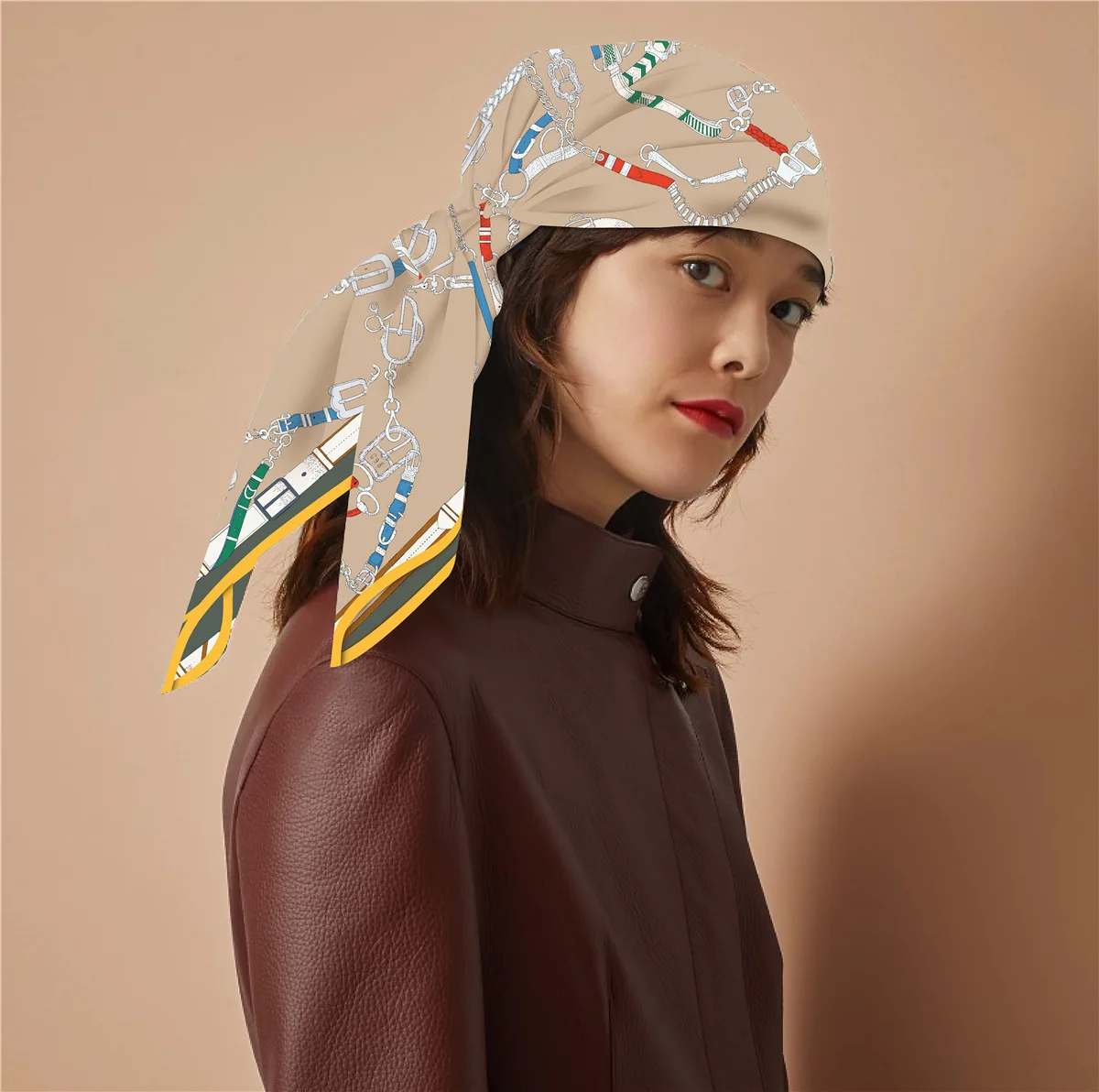New 90cm Twill Silk Scarf Shawl Luxury Brand Chain Print Square Scarf Women Hijabs Bandana Foulard Neckerchief Head Scarves