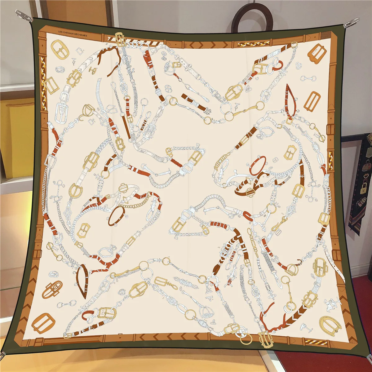 New 90cm Twill Silk Scarf Shawl Luxury Brand Chain Print Square Scarf Women Hijabs Bandana Foulard Neckerchief Head Scarves