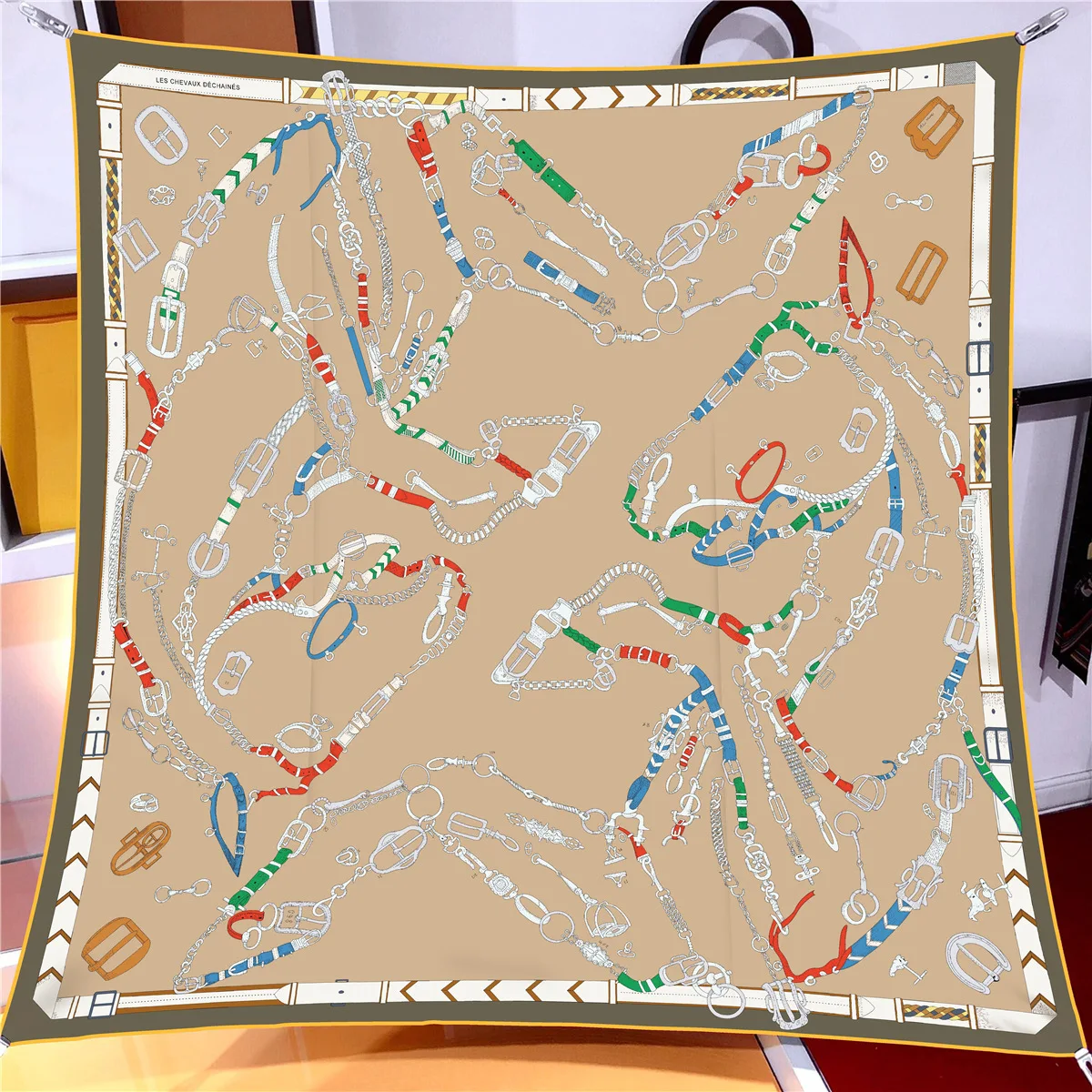 New 90cm Twill Silk Scarf Shawl Luxury Brand Chain Print Square Scarf Women Hijabs Bandana Foulard Neckerchief Head Scarves