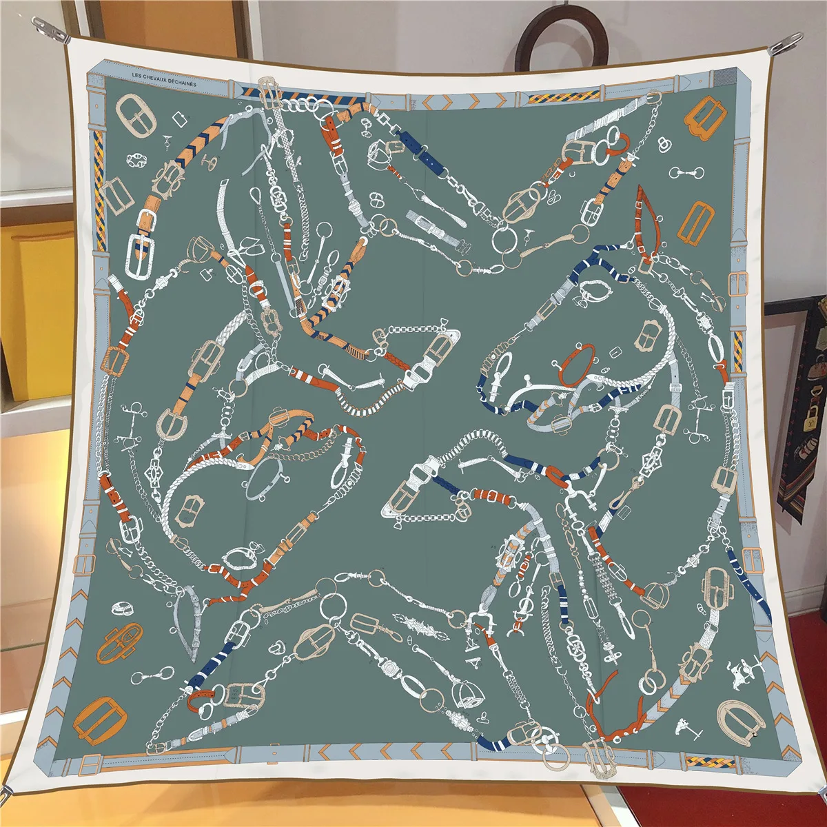 New 90cm Twill Silk Scarf Shawl Luxury Brand Chain Print Square Scarf Women Hijabs Bandana Foulard Neckerchief Head Scarves