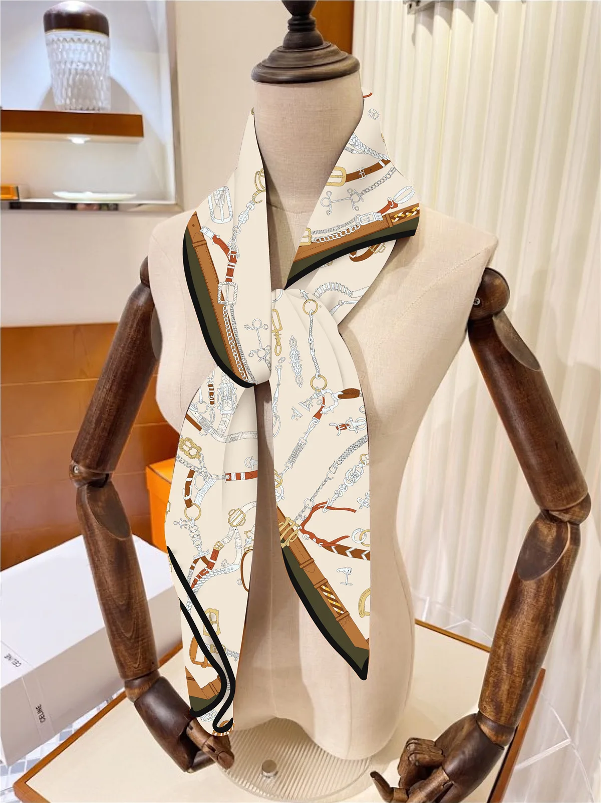 New 90cm Twill Silk Scarf Shawl Luxury Brand Chain Print Square Scarf Women Hijabs Bandana Foulard Neckerchief Head Scarves