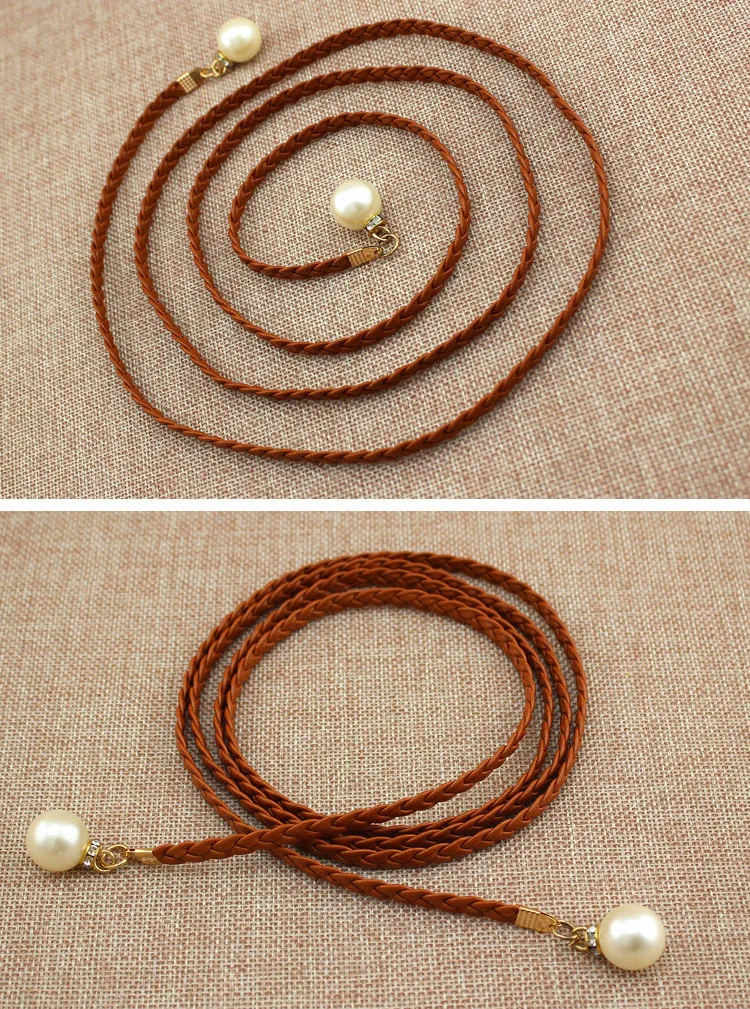 New Arrival Women Fashion Knotted Waist Chain Dress Braided Waist Rope Decorative Pearl Belt for Female