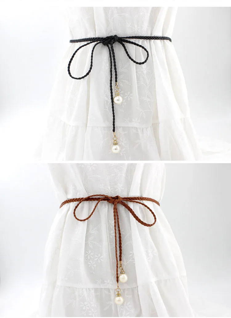 New Arrival Women Fashion Knotted Waist Chain Dress Braided Waist Rope Decorative Pearl Belt for Female