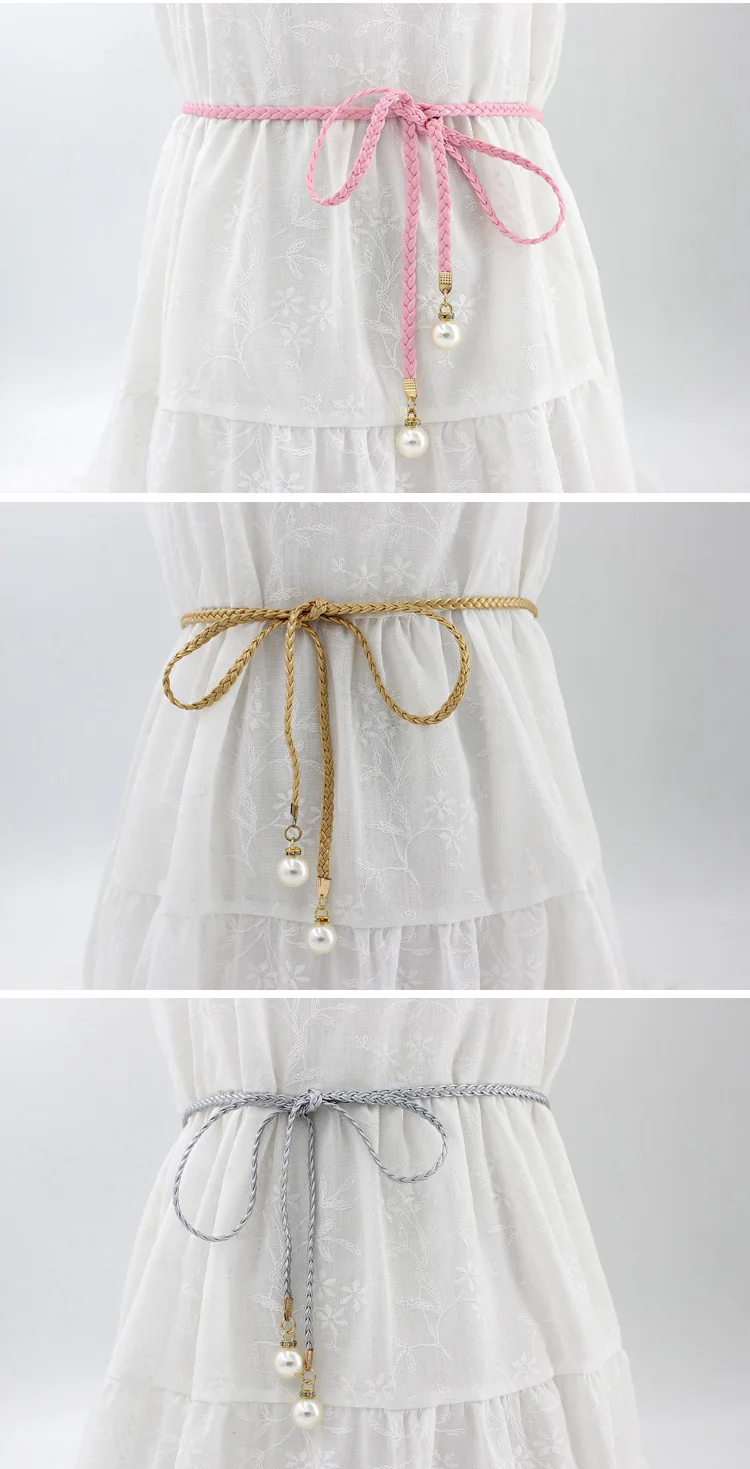 New Arrival Women Fashion Knotted Waist Chain Dress Braided Waist Rope Decorative Pearl Belt for Female