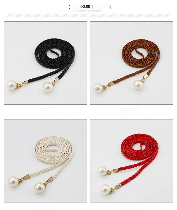 New Arrival Women Fashion Knotted Waist Chain Dress Braided Waist Rope Decorative Pearl Belt for Female